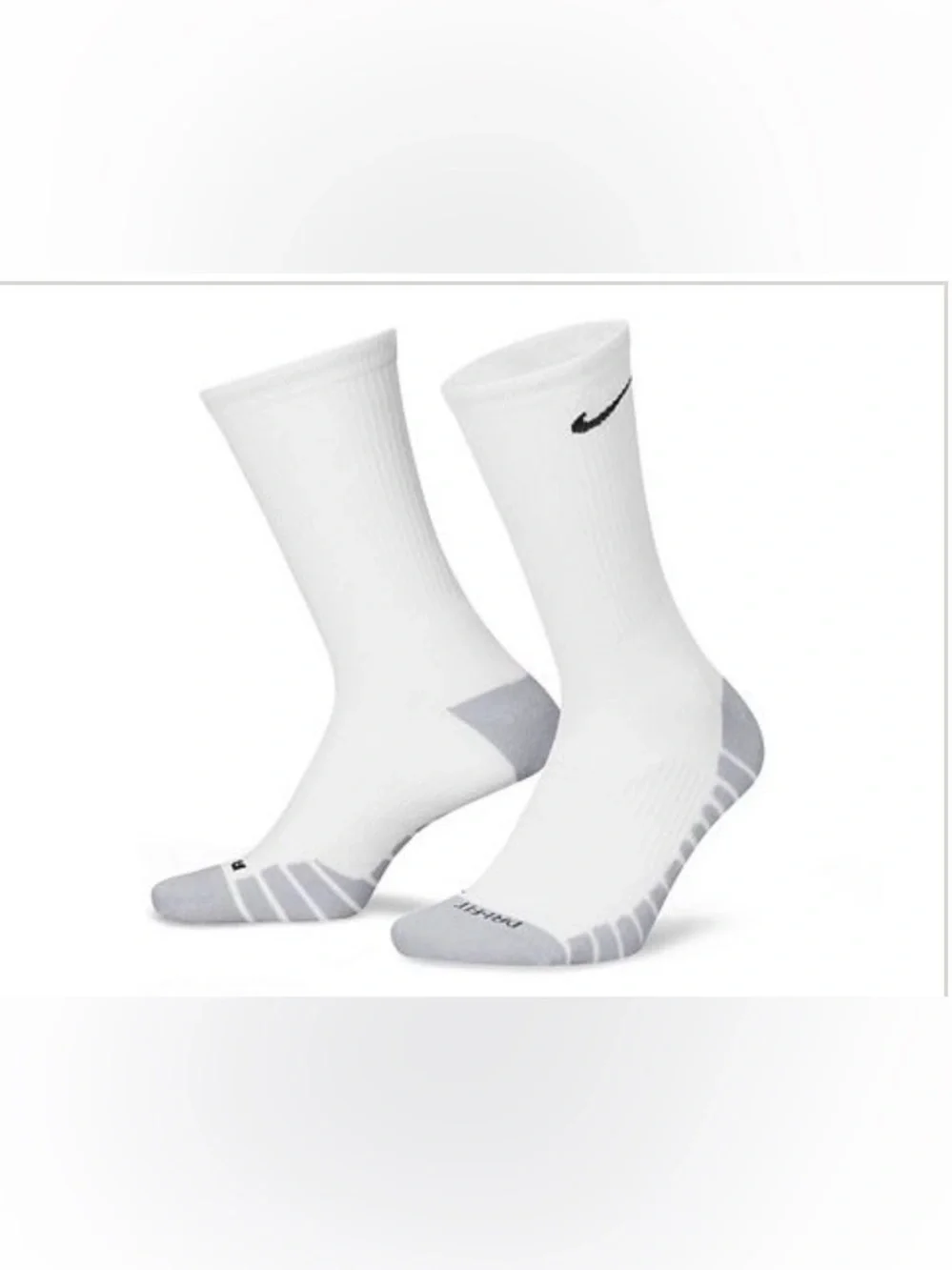 Unisex Nike Dri-Fit White & Gray Crew Athletic Socks Large (M8-12/W10-13) NWT